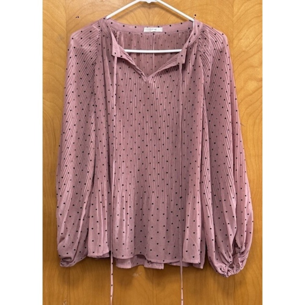 Blu Pepper‎ Womens Chiffon Puff Sleeve Blouse Tie Heart Babydoll Top Mauve Small